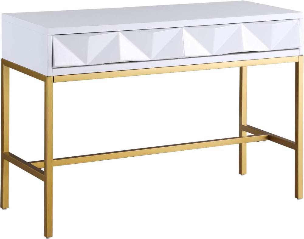 Pandora Iron / Engineered Wood Contemporary White Laquer with Gold Console Table - 43.5" W x 18" D x 31" H