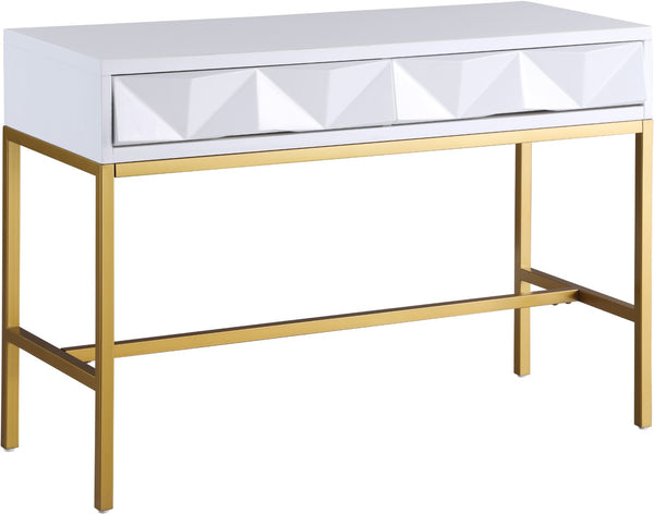 Pandora Iron / Engineered Wood Contemporary White Laquer with Gold Console Table - 43.5" W x 18" D x 31" H