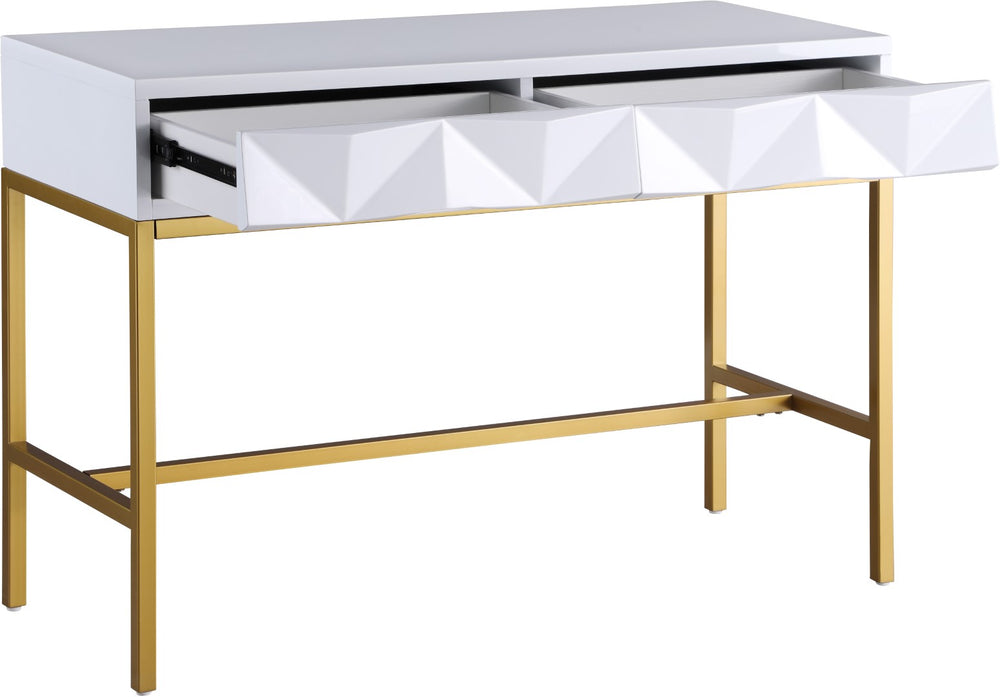 Pandora Iron / Engineered Wood Contemporary White Laquer with Gold Console Table - 43.5" W x 18" D x 31" H