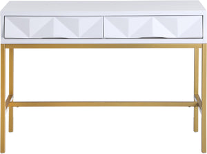 Pandora Iron / Engineered Wood Contemporary White Laquer with Gold Console Table - 43.5" W x 18" D x 31" H