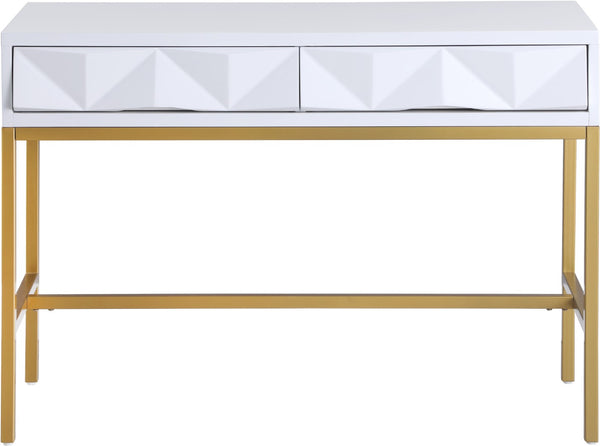 Pandora Iron / Engineered Wood Contemporary White Laquer with Gold Console Table - 43.5" W x 18" D x 31" H