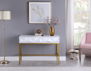 Pandora Iron / Engineered Wood Contemporary White Laquer with Gold Console Table - 43.5" W x 18" D x 31" H