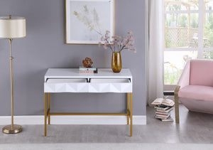 Pandora Iron / Engineered Wood Contemporary White Laquer with Gold Console Table - 43.5" W x 18" D x 31" H