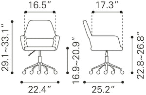 Zuo Modern Athair 100% Polyester, Plywood, Steel Modern Commercial Grade Office Chair Pink, Gold 100% Polyester, Plywood, Steel