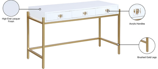 Abigail Acrylic / Engineered Wood / Iron Contemporary White / Gold Desk/Console - 50" W x 20" D x 30" H
