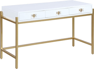 Abigail Acrylic / Engineered Wood / Iron Contemporary White / Gold Desk/Console - 50" W x 20" D x 30" H