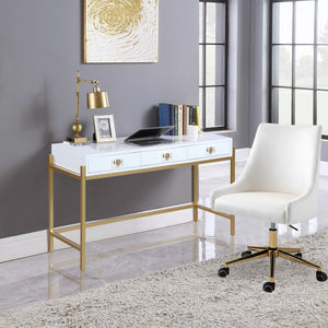 Abigail Acrylic / Engineered Wood / Iron Contemporary White / Gold Desk/Console - 50" W x 20" D x 30" H
