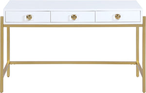 Abigail Acrylic / Engineered Wood / Iron Contemporary White / Gold Desk/Console - 50" W x 20" D x 30" H