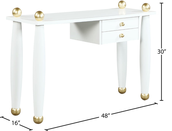 Etro Engineered Wood / Metal Contemporary White / Gold Desk/Console - 48" W x 16" D x 30" H
