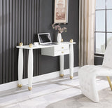 Etro Engineered Wood / Metal Contemporary White / Gold Desk/Console - 48" W x 16" D x 30" H