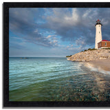 33" White Light House with Ocean 1 Framed