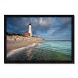 39" White Light House with Ocean 3 Framed