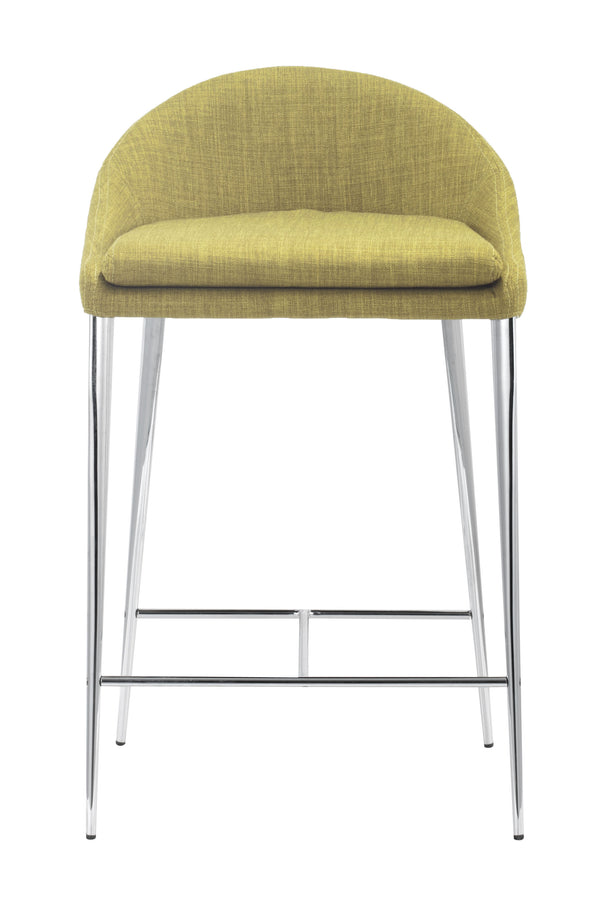 Zuo Modern Reykjavik 100% Polyester, Plywood, Steel Mid Century Commercial Grade Counter Stool Set - Set of 2 Pea Green, Chrome 100% Polyester, Plywood, Steel