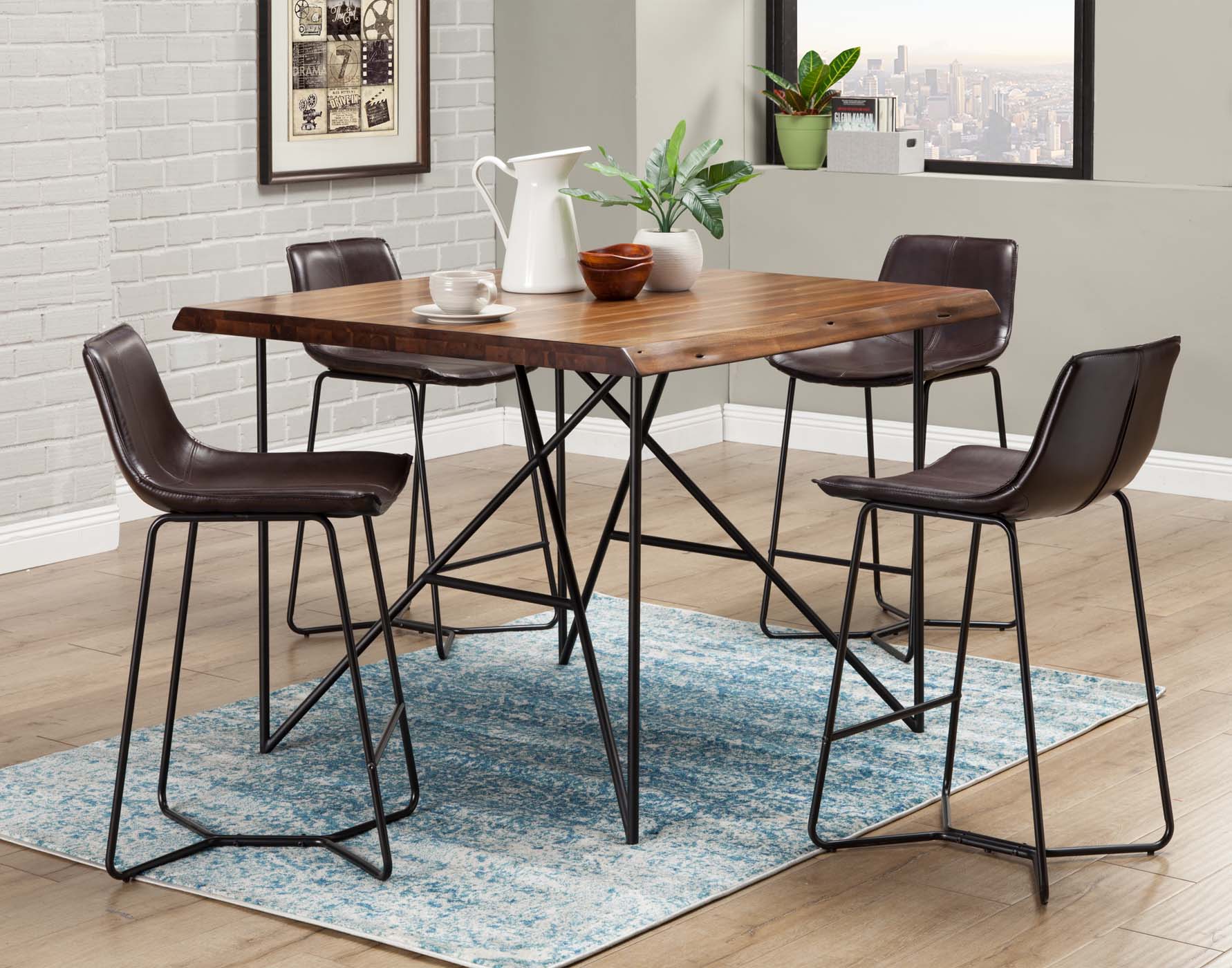 Alpine Furniture Live Edge Solid Wood Pub Table with Metal Legs - Thumbnail 2