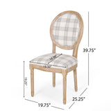 Phinnaeus French Country Fabric Dining Chairs, Gray Plaid and Light Beige Noble House