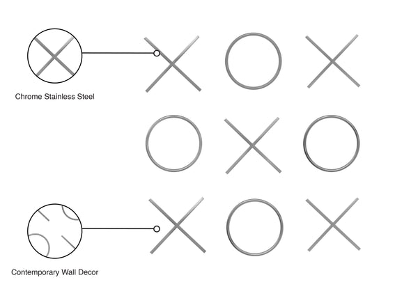 XOXO Stainless Steel Contemporary Chrome Stainless Steel Wall Decor - 14.125" W x .75" D x 14.125" H / 13" W x .75" D x 13" H