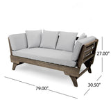 Ottavio Outdoor Grey Finished Acacia Wood Daybed with Light Grey Water Resistant Cushions