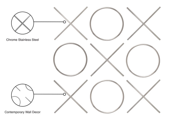 XOXO Stainless Steel Contemporary Chrome Stainless Steel Wall Decor - 21.375" W x .75" D x 21.375" H / 20" W x .75" D x 20" H