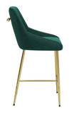 Zuo Modern Madelaine 100% Polyester, Plywood, Steel Modern Commercial Grade Counter Stool Green, Gold 100% Polyester, Plywood, Steel