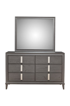 Alpine Furniture Lorraine 6 Drawer Dresser, Dark Grey 8171-03 Dark Grey Pine & Poplar Solids with Mindy Veneer 62 x 17.5 x 38