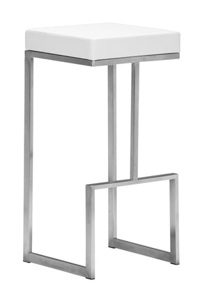 Zuo Modern Darwen 100% Polyurethane, Plywood, Stainless Steel Modern Commercial Grade Barstool Set - Set of 2 White, Silver 100% Polyurethane, Plywood, Stainless Steel