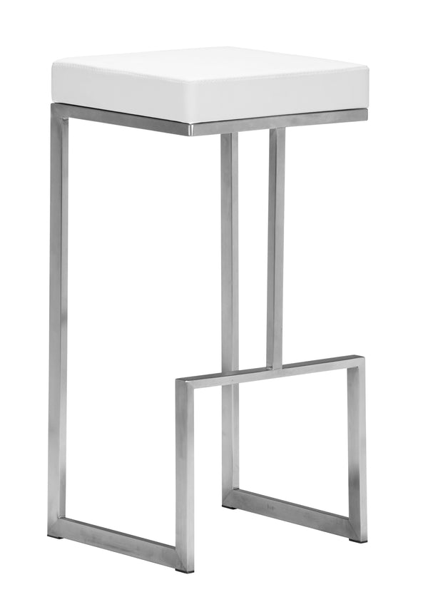 Zuo Modern Darwen 100% Polyurethane, Plywood, Stainless Steel Modern Commercial Grade Barstool Set - Set of 2 White, Silver 100% Polyurethane, Plywood, Stainless Steel