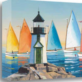 Colorful Sailboats with Lighthouse 1 Giclee Wrap Canvas Wall Art