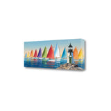 Colorful Sailboats with Lighthouse 2 Giclee Wrap Canvas Wall Art