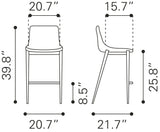 Zuo Modern Magnus 100% Polyurethane, Plywood, Stainless Steel Modern Commercial Grade Counter Stool Set - Set of 2 White, Silver 100% Polyurethane, Plywood, Stainless Steel