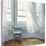 32" Lonesome Single Chair with Flying White Curtains Giclee Wrap Canvas Wall Art