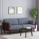 Sofia Mid-Century Modern Upholstered 3 Seater Sofa, Charcoal and Dark Walnut Noble House