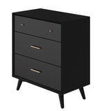 Alpine Furniture Flynn Mid Century Modern 3 Drawer Small Chest, Black 966BLK-04 Black Mahogany Solids & Okoume Veneer 32 x 18 x 36