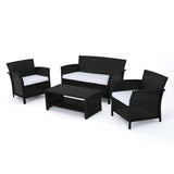 St. Lucia Outdoor 4 Piece Black Wicker Chat Set with White Water Resistant Cushions