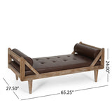 Zentner Rustic Tufted Double End Chaise Lounge with Bolster Pillows, Dark Brown and Natural Noble House