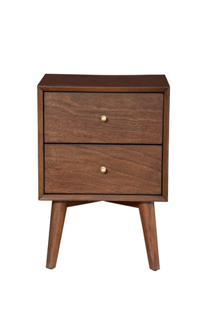 Alpine Furniture Flynn Mid Century Modern 2 Drawer Nightstand, Walnut 966WAL-02 Walnut Mahogany Solids & Okoume Veneer 18 x 15 x 26