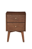 Flynn Mid Century Modern 2 Drawer Nightstand, Walnut