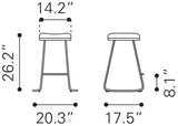 English Elm EE2646 100% Polyurethane, Plywood, Stainless Steel Modern Commercial Grade Counter Stool Set - Set of 2 Black, Gold 100% Polyurethane, Plywood, Stainless Steel