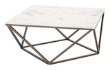 Zuo Modern Tintern Composite Stone, Steel Modern Commercial Grade Coffee Table White, Antique Brass Composite Stone, Steel