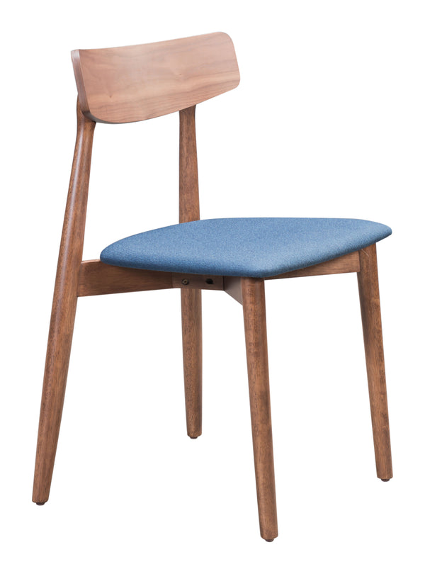 Zuo Modern Newman 100% Polyester, MDF, Rubberwood Scandinavian Commercial Grade Dining Chair Set - Set of 2 Walnut, Blue 100% Polyester, MDF, Rubberwood