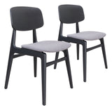 Zuo Modern Othello 100% Polyester, Rubberwood Scandinavian Commercial Grade Dining Chair Set - Set of 2 Gray, Black 100% Polyester, Rubberwood