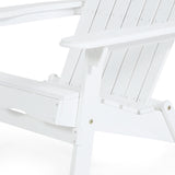 Malibu Outdoor Acacia Wood Folding Adirondack Chairs with Cushions (Set of 4), White and Navy Blue