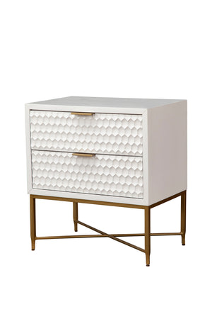 White Pearl Nightstand with Gold Accents – Stylish Storage Solution for Contemporary Bedrooms