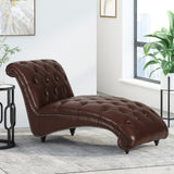 Varnell Contemporary Button Tufted Chaise Lounge, Dark Brown Noble House