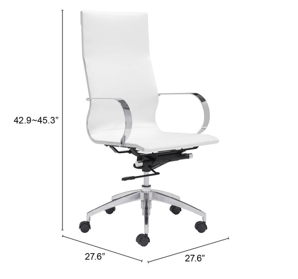 Zuo Modern Glider 100% Polyurethane, Plywood, Steel, Aluminum Alloy Modern Commercial Grade High Back Office Chair White, Silver 100% Polyurethane, Plywood, Steel, Aluminum Alloy