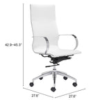 Zuo Modern Glider 100% Polyurethane, Plywood, Steel, Aluminum Alloy Modern Commercial Grade High Back Office Chair White, Silver 100% Polyurethane, Plywood, Steel, Aluminum Alloy