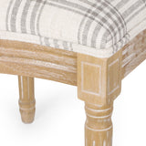 Phinnaeus French Country Fabric Dining Chairs, Gray Plaid and Light Beige Noble House