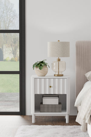 Alpine Furniture Stapleton 1 Drawer Nightstand, White 2090-02 White Mahogany Solids & Veneer 22 x 15 x 26