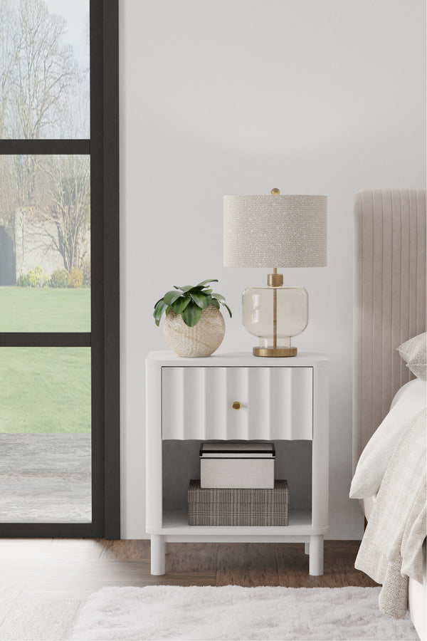 Alpine Furniture Stapleton 1 Drawer Nightstand, White 2090-02 White Mahogany Solids & Veneer 22 x 15 x 26