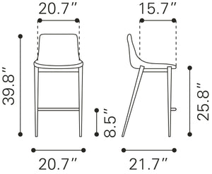Zuo Modern Magnus 100% Polyurethane, Plywood, Steel Modern Commercial Grade Counter Stool Set - Set of 2 Dark Gray, Black 100% Polyurethane, Plywood, Steel