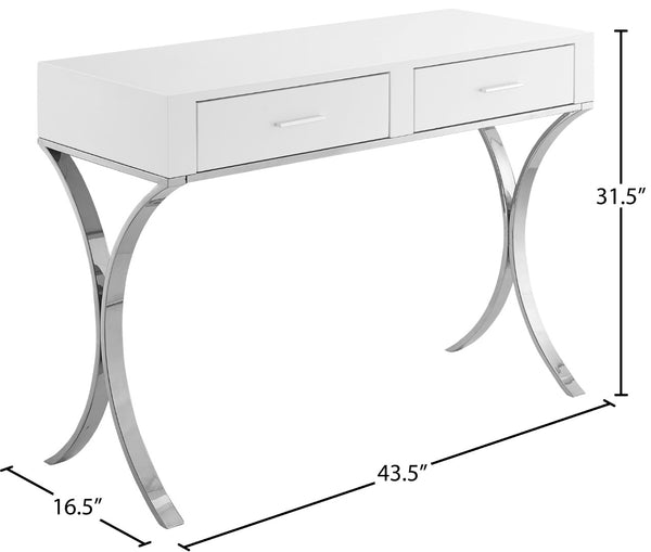 Monroe Engineered Wood / Stainless Steel Contemporary Chrome Vanity / Desk / Console - 43.5" W x 16.5" D x 31.5" H
